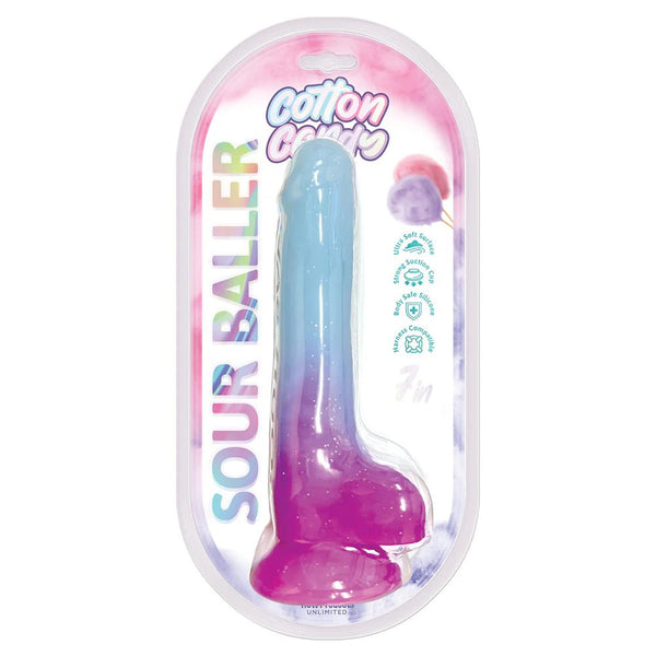 Cotton Candy Sour Baller 7 in. Silicone Dildo Aqua/Purple - TruLuv Novelties