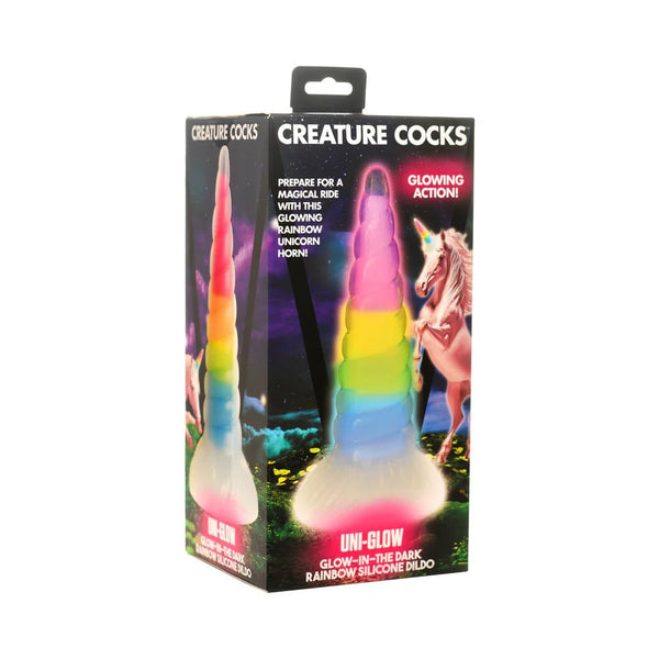 Creature Cocks Uni - Glow Glow - in - the - Dark Rainbow Silicone Dildo - TruLuv Novelties