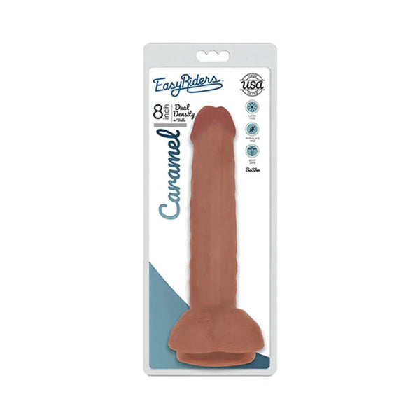 Curve Toys Easy Riders 8 in. Dual Density Dildo with Balls & Suction Cup Tan - TruLuv Novelties