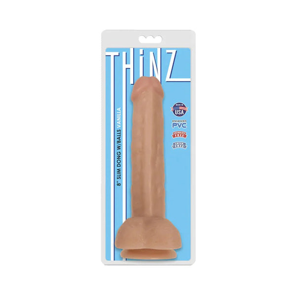 Curve Toys Thinz 8 in. Slim Dildo with Balls & Suction Cup Beige - TruLuv Novelties