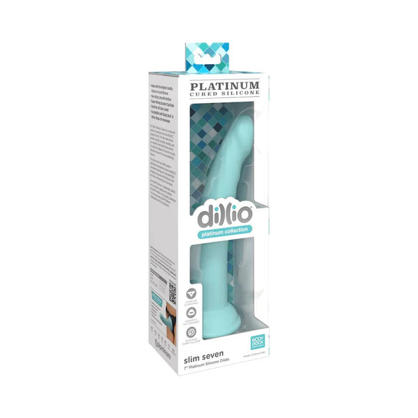 Dillio Platinum Collection Slim Seven 7 in. Silicone Dildo Teal - TruLuv Novelties