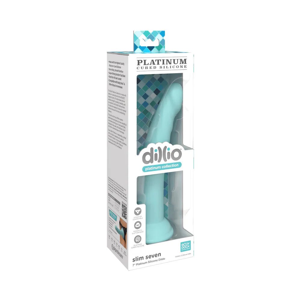 Dillio Platinum Collection Slim Seven 7 in. Silicone Dildo Teal - TruLuv Novelties