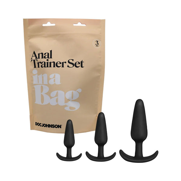 Doc Johnson Anal Plug Trainer Set In A Bag 3 - Piece Silicone Black - TruLuv Novelties