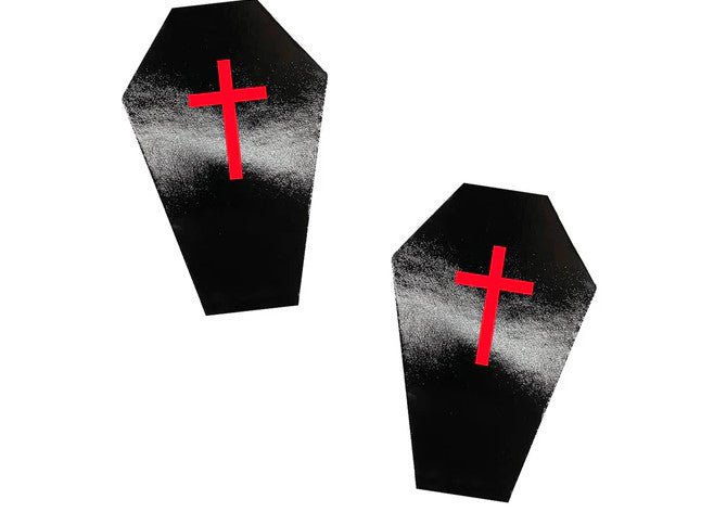 Dom Squad Wet Vinyl Black Coffin Nipple Cover Pasties - TruLuv Novelties