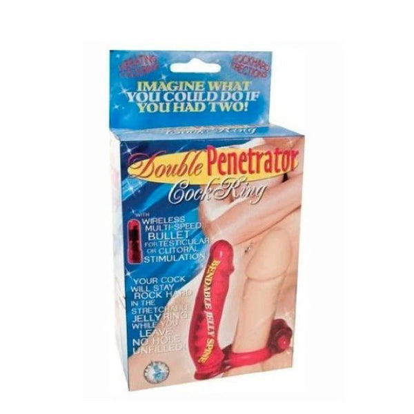 Double Penetrator Rabbit Cock Ring Multispeed Waterproof (Red) - TruLuv Novelties