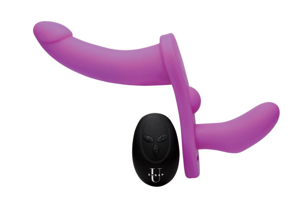 Double Take 10x Vibrating Double Penetration Adjustable Strap-on Purple - TruLuv Novelties