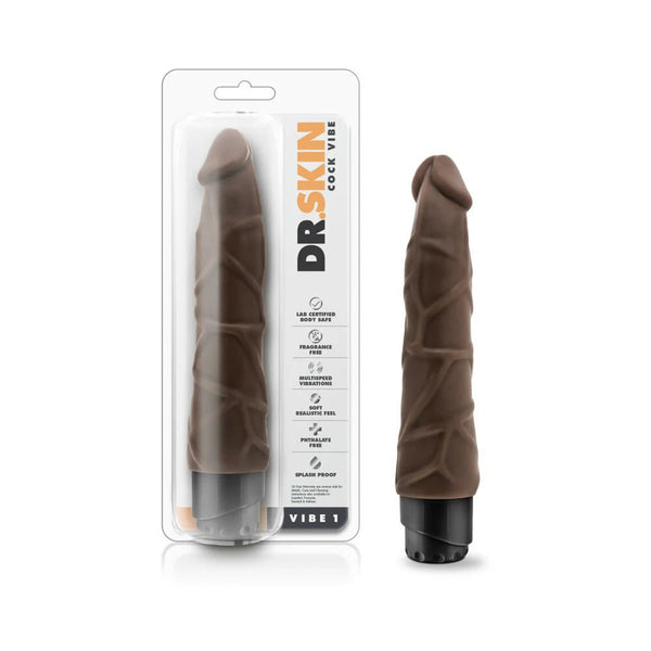 Dr. Skin Cock Vibe 1 Realistic 9 in. Vibrating Dildo Brown - TruLuv Novelties