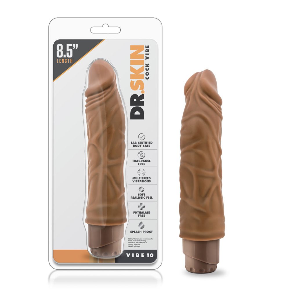 Dr. Skin - Cock Vibe 10 - 8.5 Inch Vibrating Cock - Mocha - TruLuv Novelties