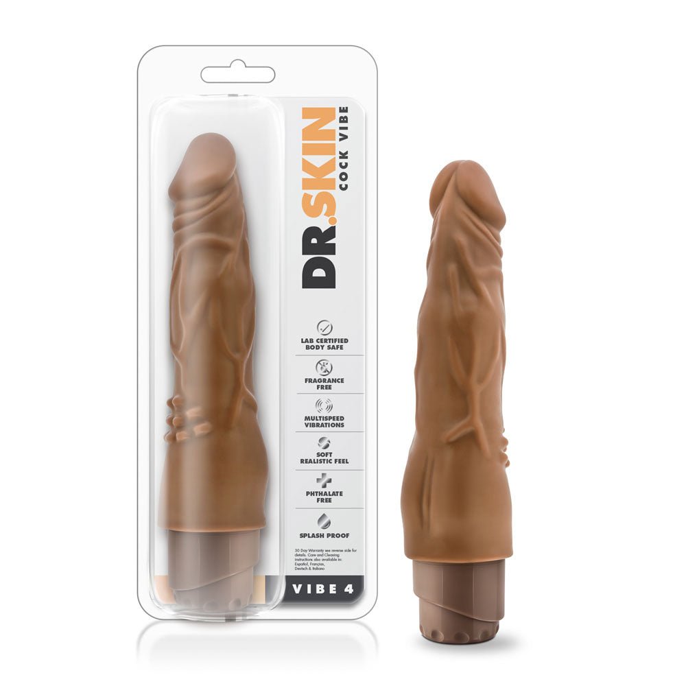 Dr. Skin - Cock Vibe 4 - 8 Inch Vibrating Cock - Mocha - TruLuv Novelties