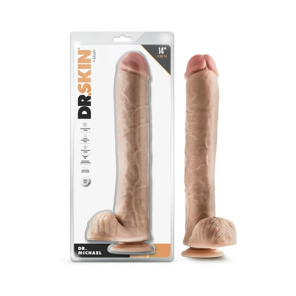 Dr. Skin Dr. Michael 14 in. Dildo with Balls Beige - TruLuv Novelties