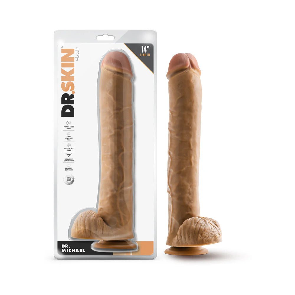 Dr. Skin Dr. Michael 14 in. Dildo with Balls Tan - TruLuv Novelties