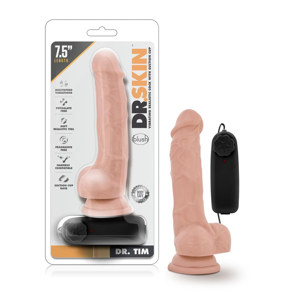 Dr. Skin - Dr. Tim - 7.5 Inch Vibrating Cock With Suction Cup - Vanilla - TruLuv Novelties