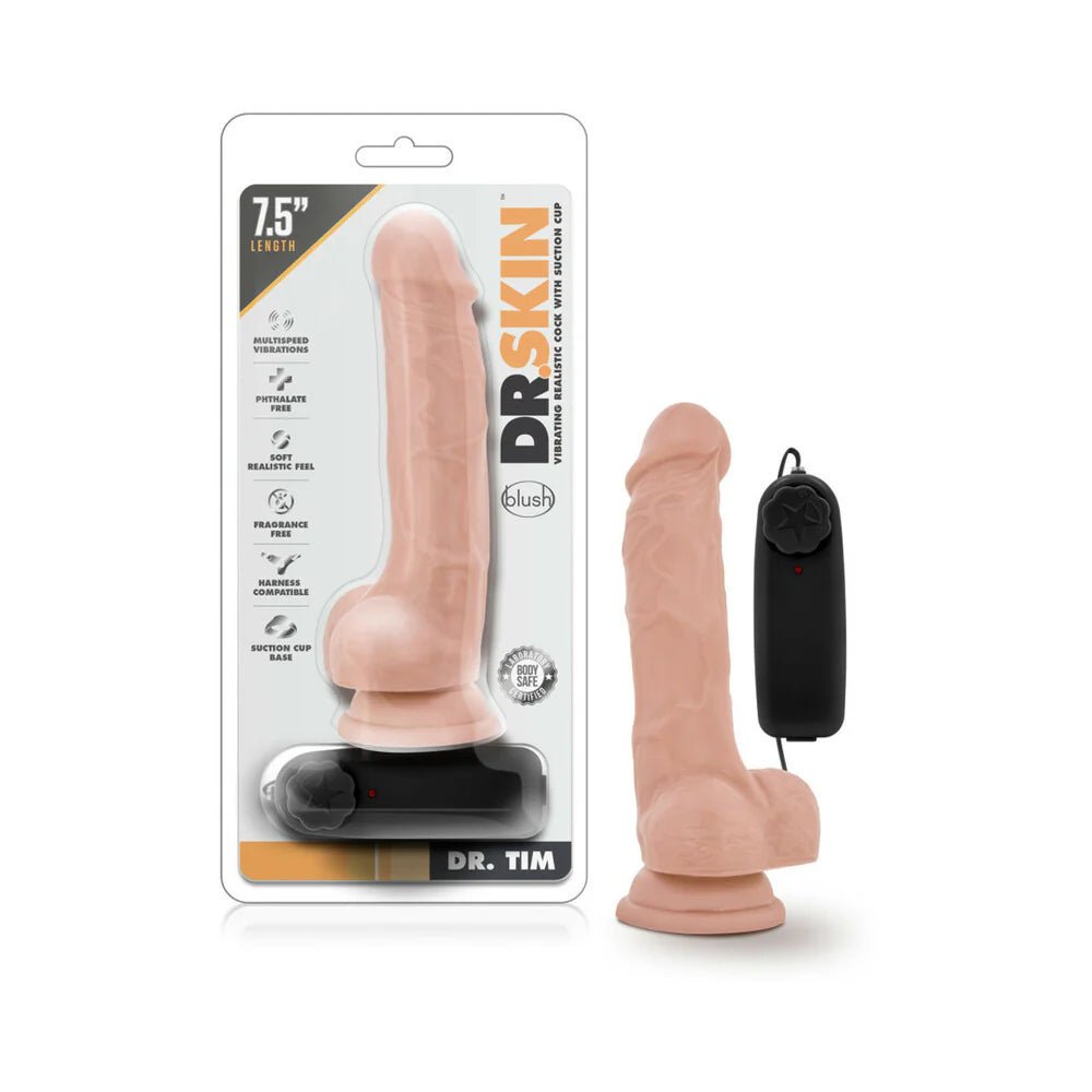 Dr. Skin Dr. Tim Realistic 7.5 in. Vibrating Dildo with Balls Beige - TruLuv Novelties