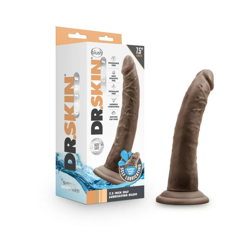 Dr. Skin Glide Realistic 7.5 in. Self - Lubricating Dildo Brown - TruLuv Novelties