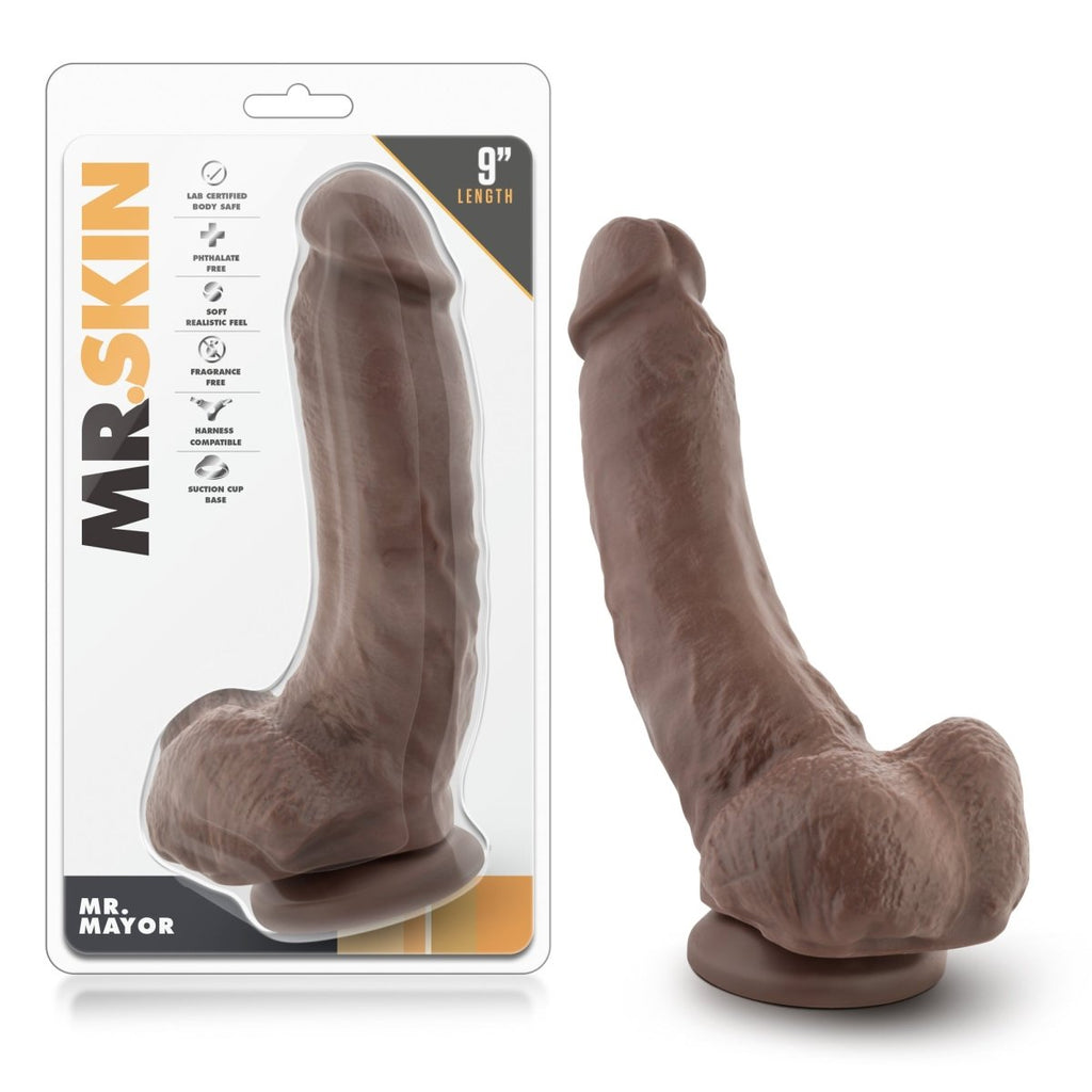 Dr. Skin - Mr. Mayor 9 Inch Dildo With Suction Cup - Chocolate - TruLuv Novelties