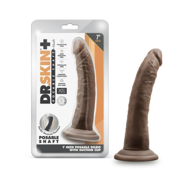 Dr. Skin Plus Realistic 7 in. Triple Density Posable Dildo Brown - TruLuv Novelties