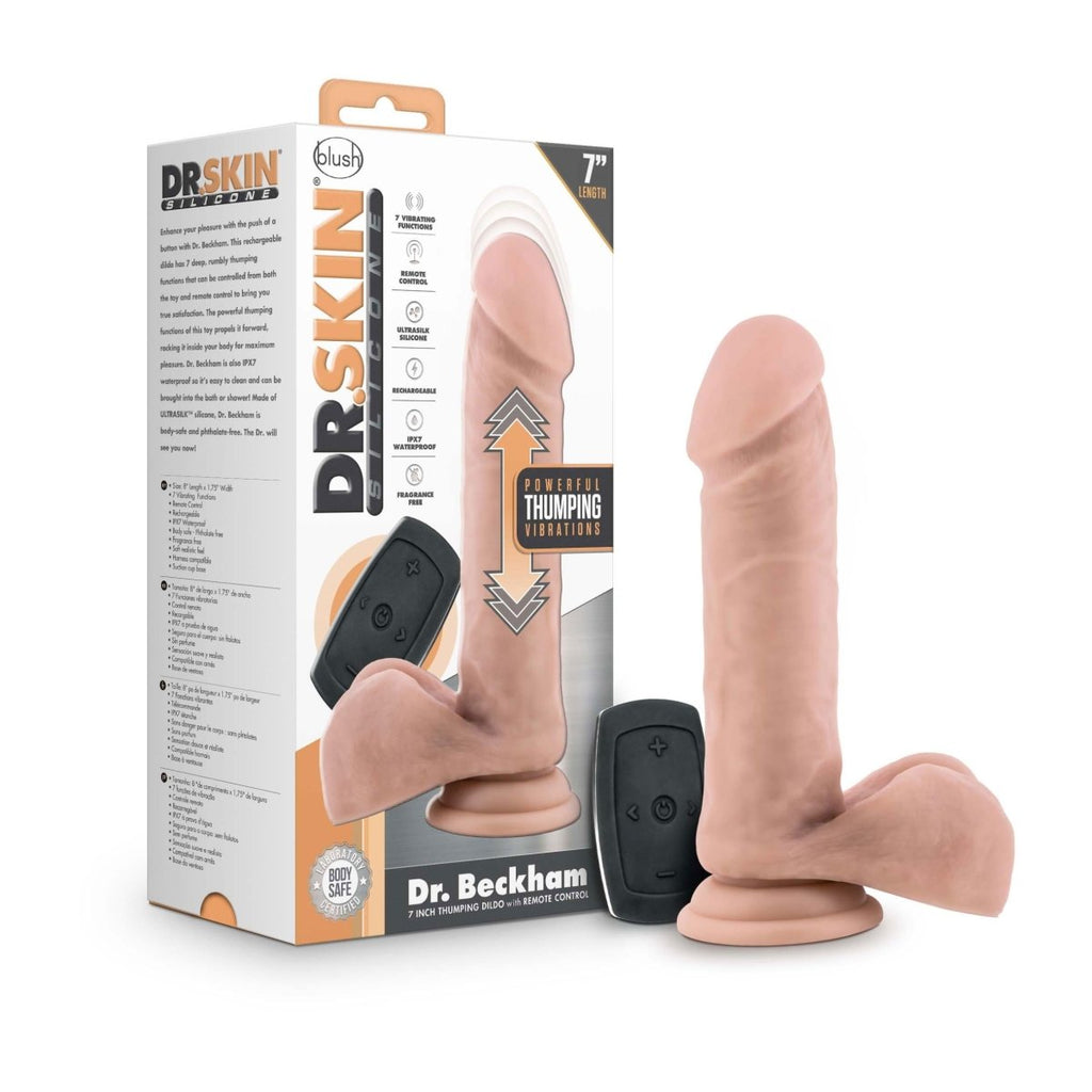 Dr. Skin Silicone - Dr. Beckham - 7 Inch Thumping Dildo With Remote Control - Vanilla - TruLuv Novelties