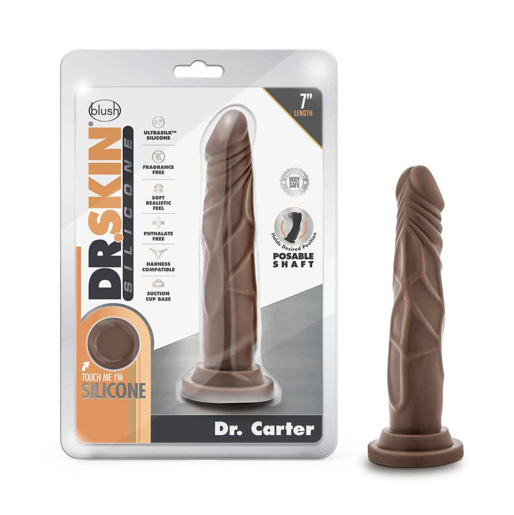 Dr. Skin Silicone - Dr. Carter - 7 Inch Dong With Suction Cup - Chocolate - TruLuv Novelties