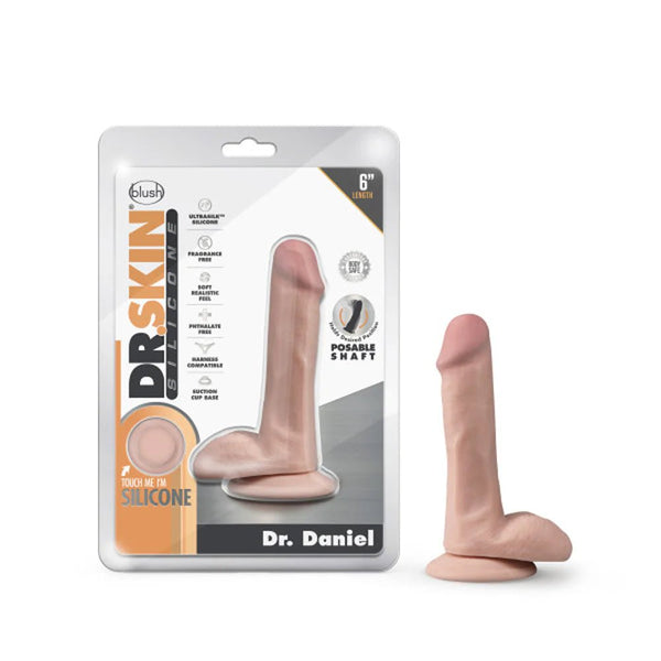 Dr. Skin Silicone Dr. Daniel 6.5 in. Posable Dildo with Balls Beige - TruLuv Novelties