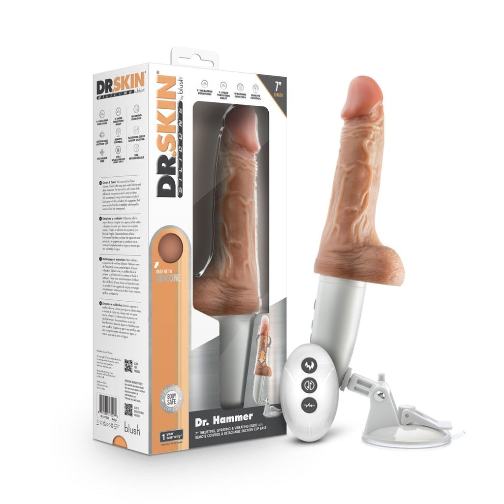 Dr. Skin Silicone - Dr. Hammer - 7 Inch Thrusting Dildo With Handle - Beige - TruLuv Novelties