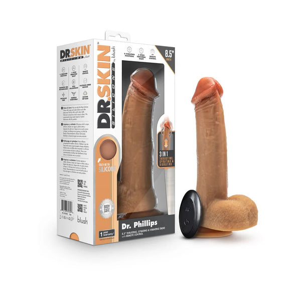 Dr. Skin Silicone Dr. Phillips 8.5 in. Thrusting, Gyrating & Vibrating Dildo with Remote Control Tan - TruLuv Novelties