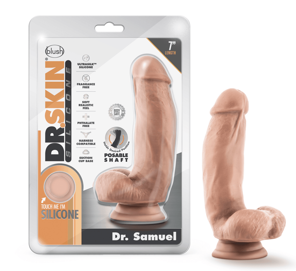 Dr. Skin Silicone - Dr. Samuel - 7 Inch Dildo With Suction Cup - Vanilla - TruLuv Novelties