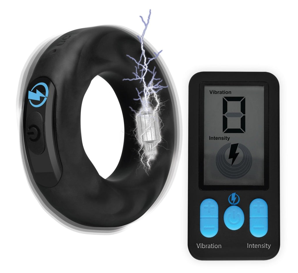 E-Stim Pro Silicone Cock Ring With Remote - Black - TruLuv Novelties