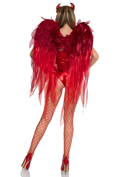 2 Pc Devil Ombre Chiffon Wings and Horn Headband Red Os