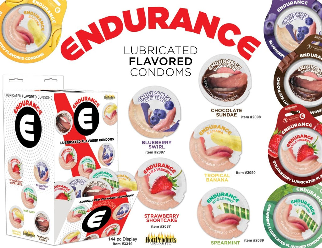 Endurance Condoms - 144 Count Wall Mount Display - Assorted Flavors - TruLuv Novelties
