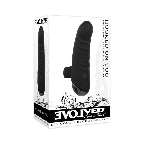 Evolved Hooked On You Rechargeable Silicone Finger Vibrator Black - TruLuv Novelties
