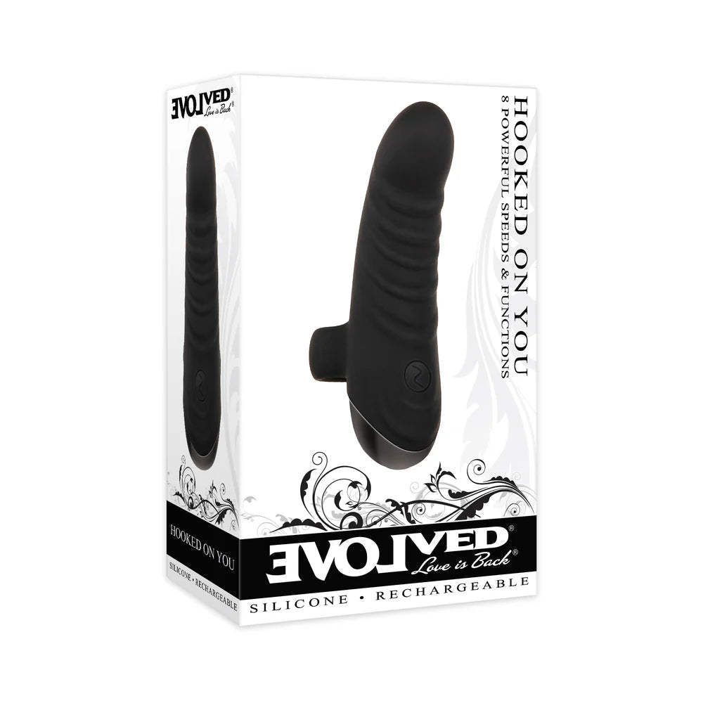 Evolved Hooked On You Rechargeable Silicone Finger Vibrator Black - TruLuv Novelties