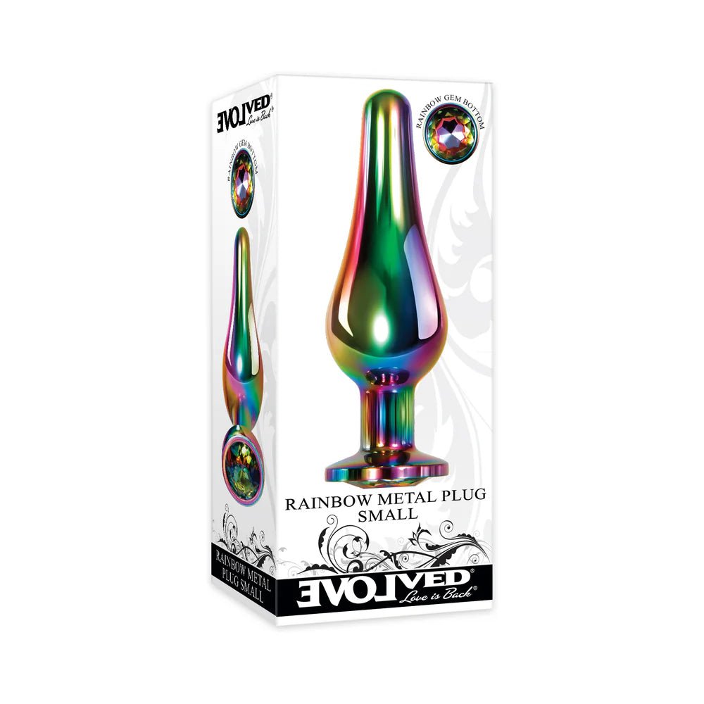Evolved Rainbow Metal Anal Plug With Rainbow Gemstone Base Small - TruLuv Novelties