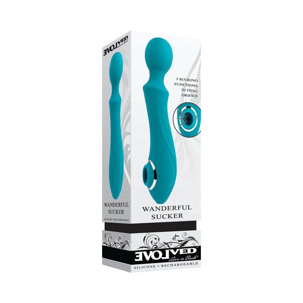 Evolved Wanderful Sucker Rechargeable Wand with Suction Silicone Teal - TruLuv Novelties