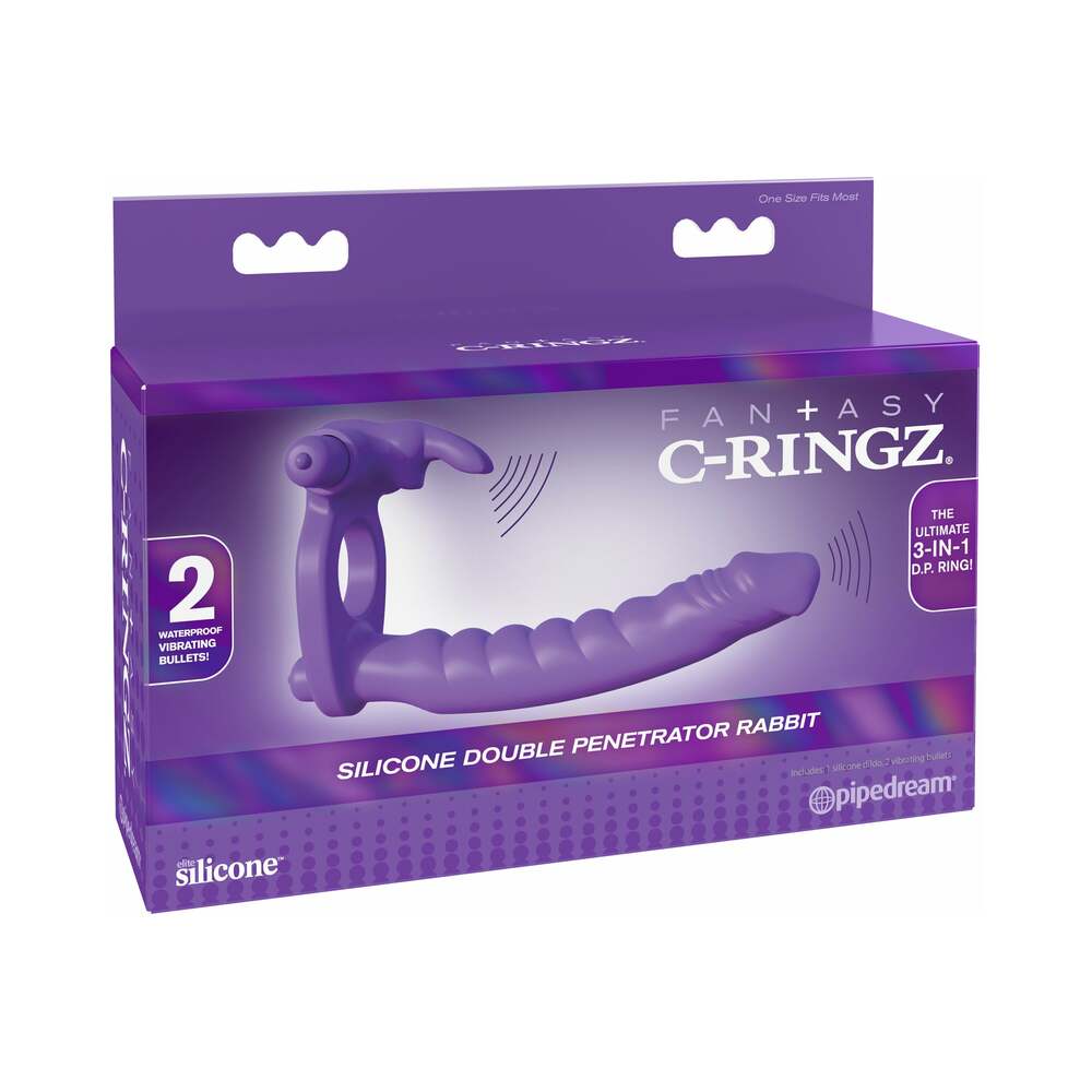 Fantasy C-Ringz Double Penetrator Vibrating Rabbit Dual Entry Cockring Purple - TruLuv Novelties