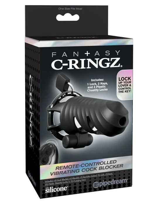 Fantasy C - Ringz Remote - Controlled Vibrating Cock Blocker - Black - TruLuv Novelties