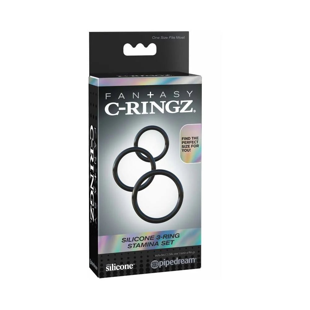 Fantasy C - Ringz Silicone 3 - Ring Stamina Set Black - TruLuv Novelties