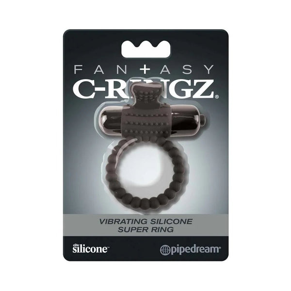 Fantasy C - Ringz Vibrating Silicone Super Ring With Bullet Black - TruLuv Novelties