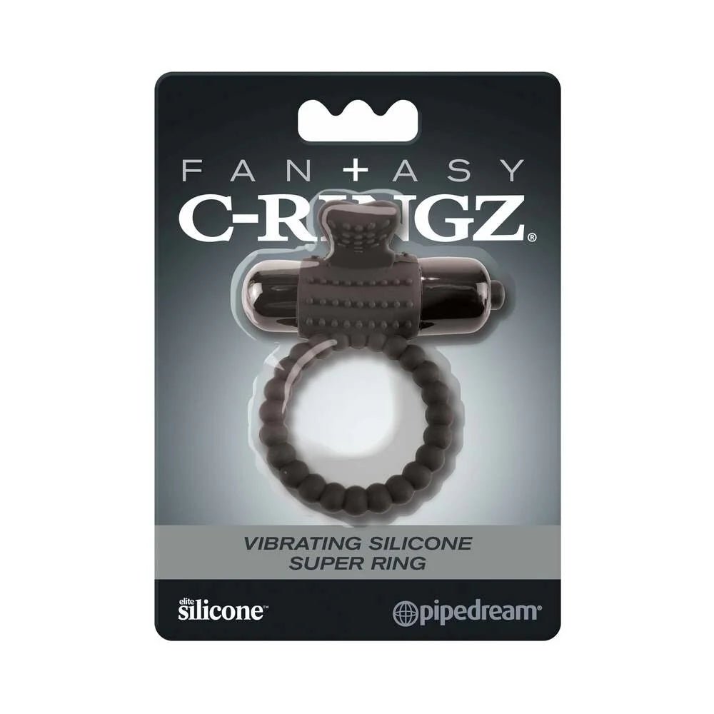 Fantasy C - Ringz Vibrating Silicone Super Ring With Bullet Black - TruLuv Novelties