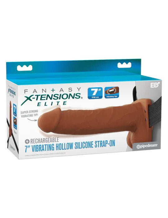 Fantasy X - Tensions Elite 7" Vibrating Hollow Silicone Strap - on - Brown - TruLuv Novelties
