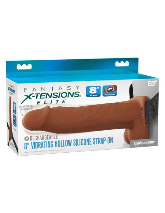 Fantasy X - Tensions Elite 8" Vibrating Hollow Silicone Strap - on - Brown - TruLuv Novelties