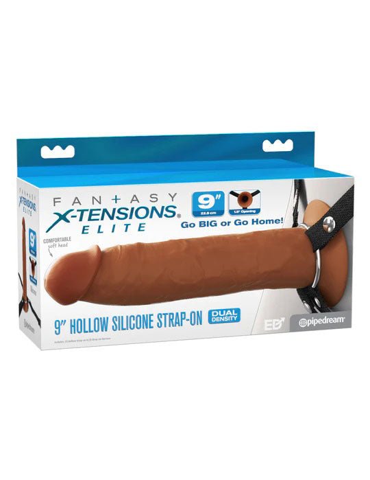 Fantasy X - Tensions Elite 9" Silicone Hollow Strap on - Brown - TruLuv Novelties