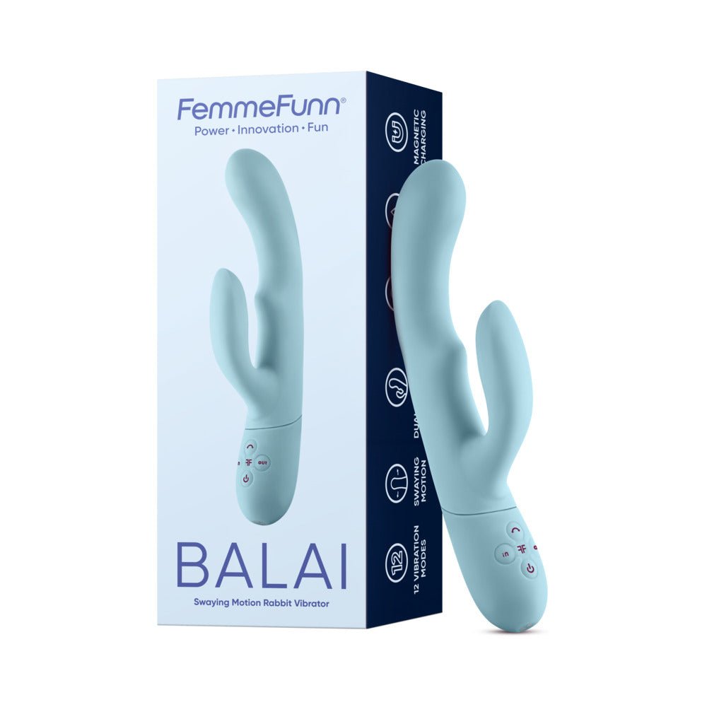 FemmeFunn Balai Rechargeable Silicone Swaying Motion Dual Stimulation Vibrator Light Blue - TruLuv Novelties