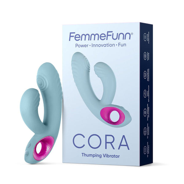FemmeFunn Cora Rechargeable Silicone Thumping Dual Stimulation Vibrator Light Blue - TruLuv Novelties