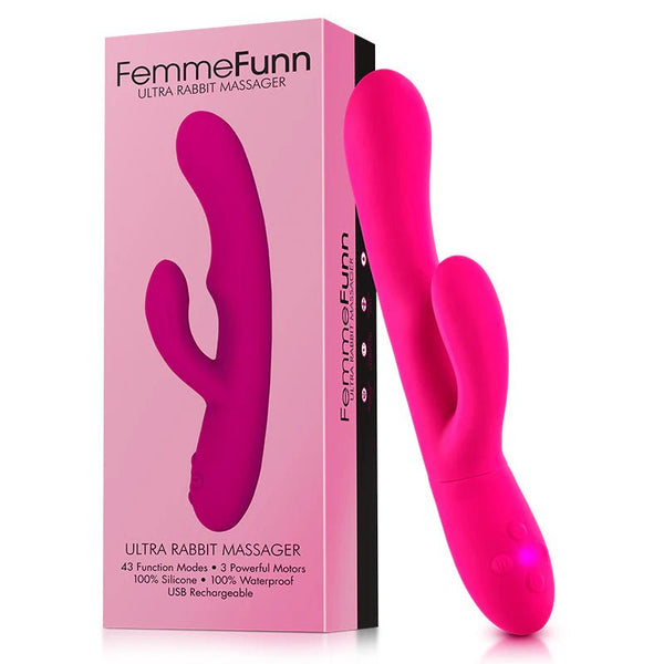 FemmeFunn Ultra Rabbit Rechargeable Silicone Dual Stimulation Vibrator Pink - TruLuv Novelties