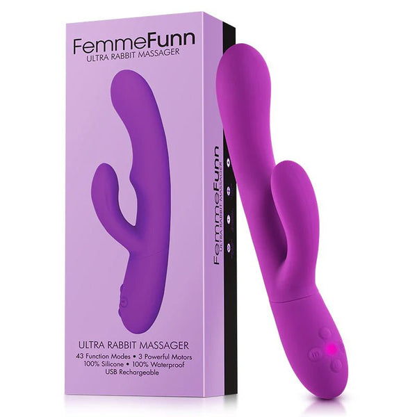 FemmeFunn Ultra Rabbit Rechargeable Silicone Dual Stimulation Vibrator Purple - TruLuv Novelties