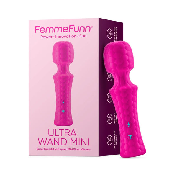 FemmeFunn Ultra Wand Mini Rechargeable Flexible Textured Silicone Vibrator Pink - TruLuv Novelties