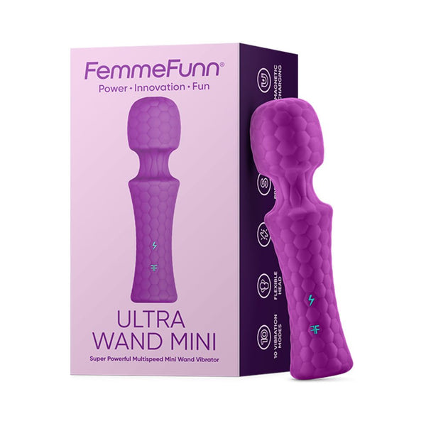 FemmeFunn Ultra Wand Mini Rechargeable Flexible Textured Silicone Vibrator Purple - TruLuv Novelties