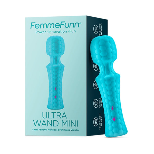 FemmeFunn Ultra Wand Mini Rechargeable Flexible Textured Silicone Vibrator Turquoise - TruLuv Novelties