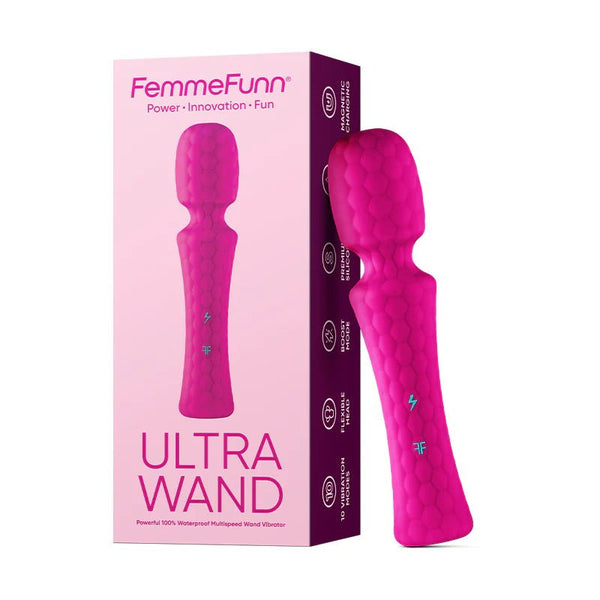 FemmeFunn Ultra Wand Rechargeable Flexible Textured Silicone Vibrator Pink - TruLuv Novelties