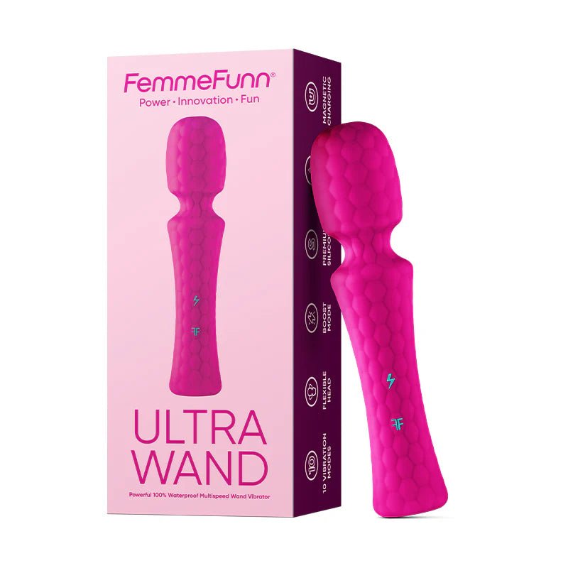 FemmeFunn Ultra Wand Rechargeable Flexible Textured Silicone Vibrator Pink - TruLuv Novelties